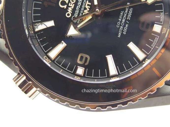 0427 Planet Ocean 45mm GMT DLC RG JHF Best Edition Black Dial On Leather Strap A Soft 8193